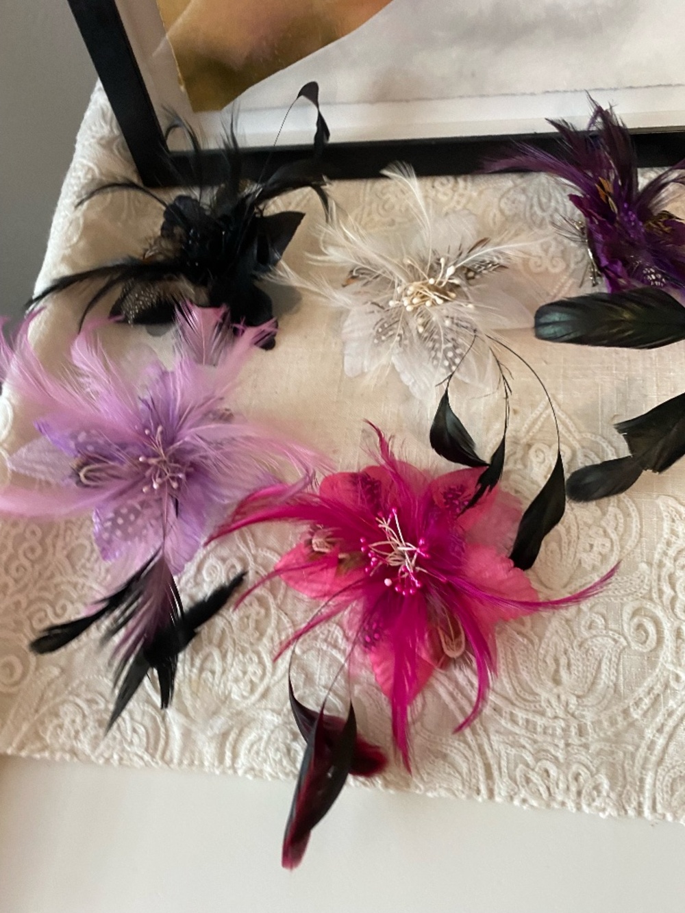FLOWER FEATHERS BROOCH OR HAIR/HAT PIECE - COSTUME / FALL PIECES